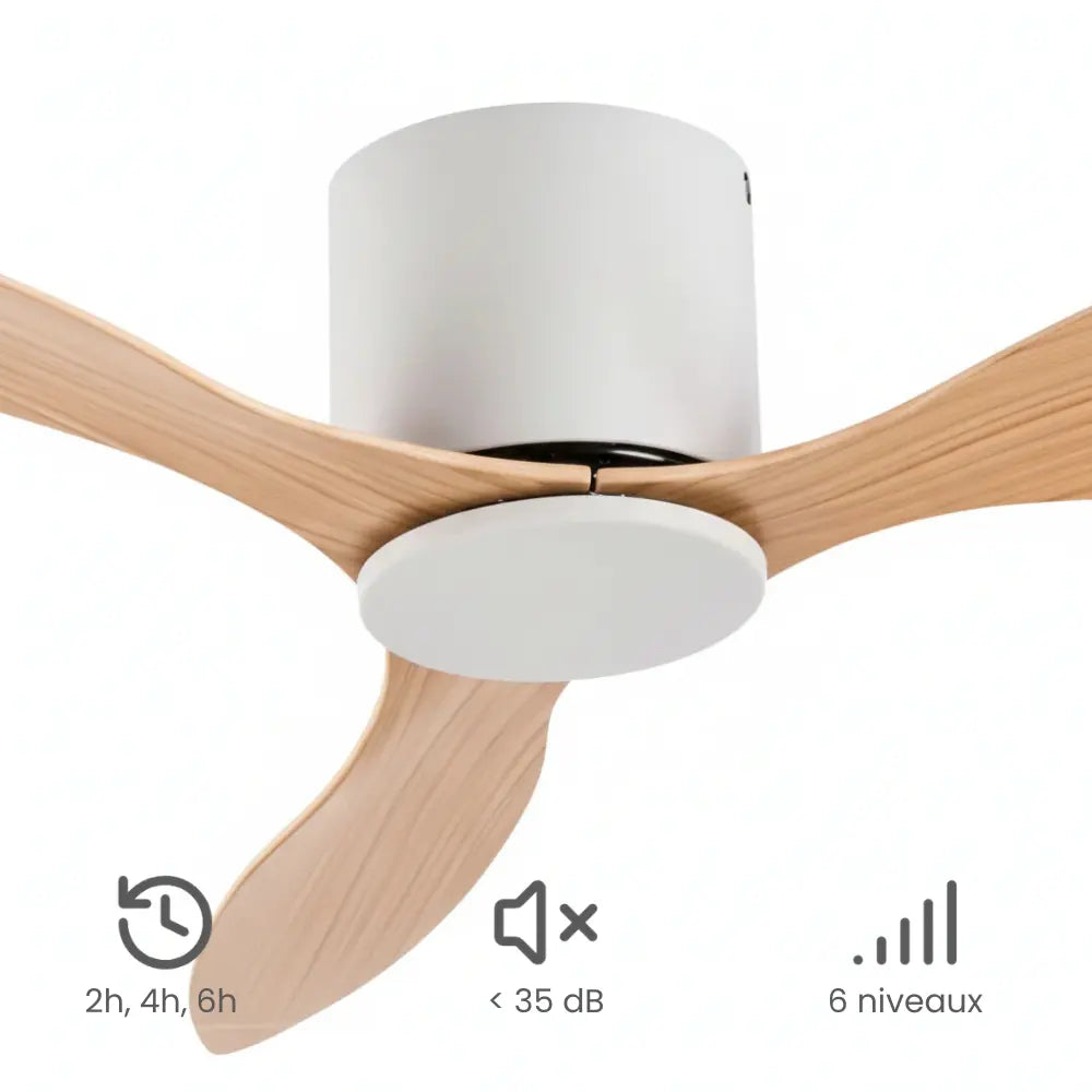 Ventilateur de Plafond Bois Clair Blanc | Ulio
