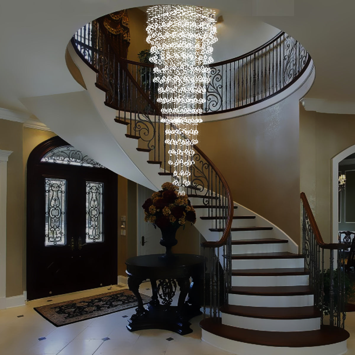 Lustre Rond Pluie Cristal K9 Chrome | Mara