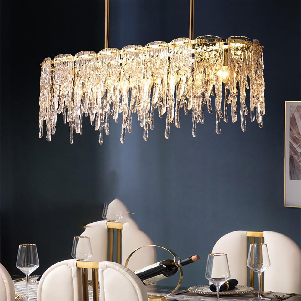 Lustre Rectangulaire Cristal Givré Doré | Nalo