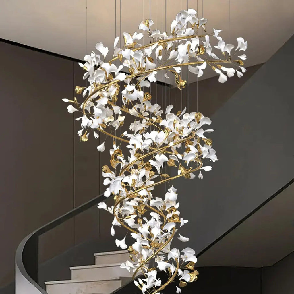Lustre Doré en Céramique Florale | Nuva