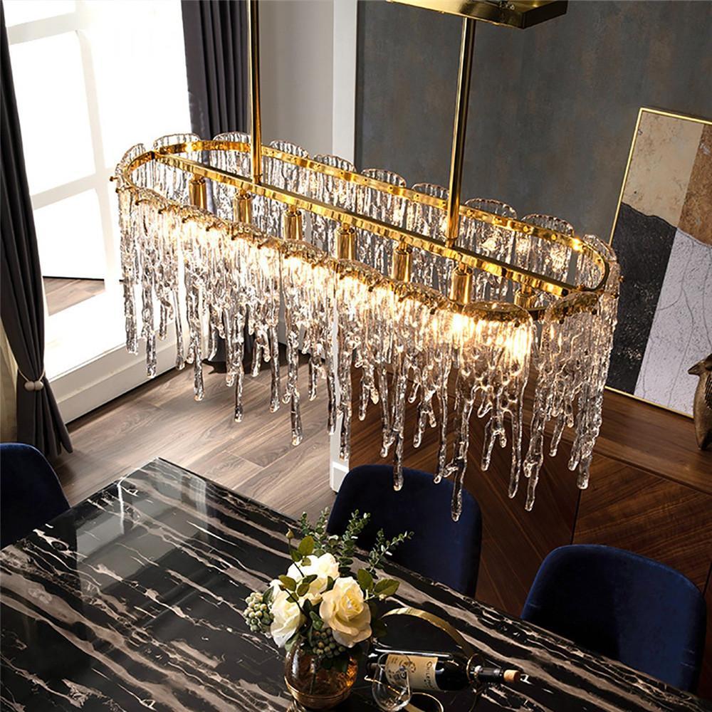 Lustre Rectangulaire Cristal Givré Doré | Nalo