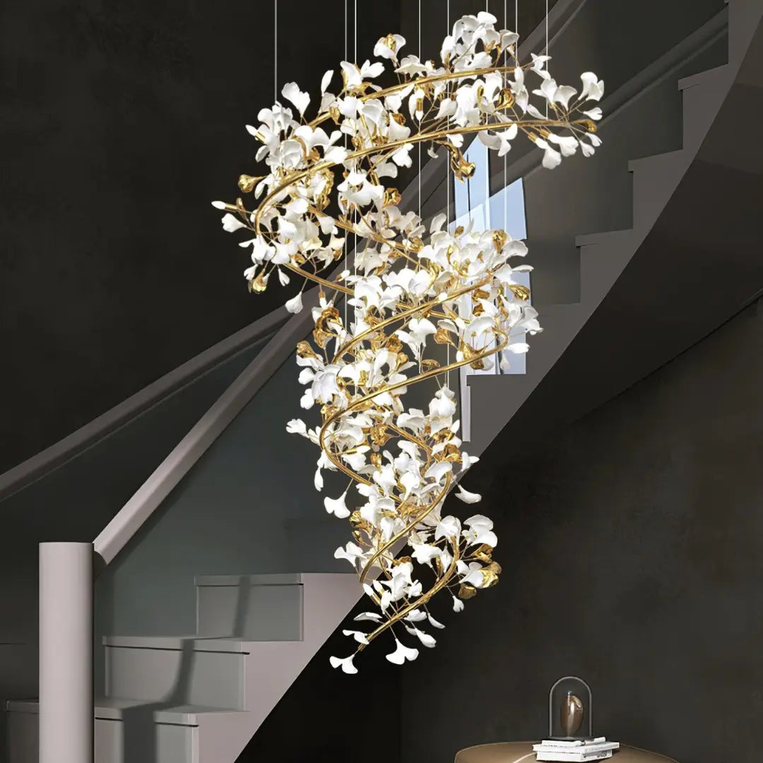 Lustre Doré en Céramique Florale | Nuva