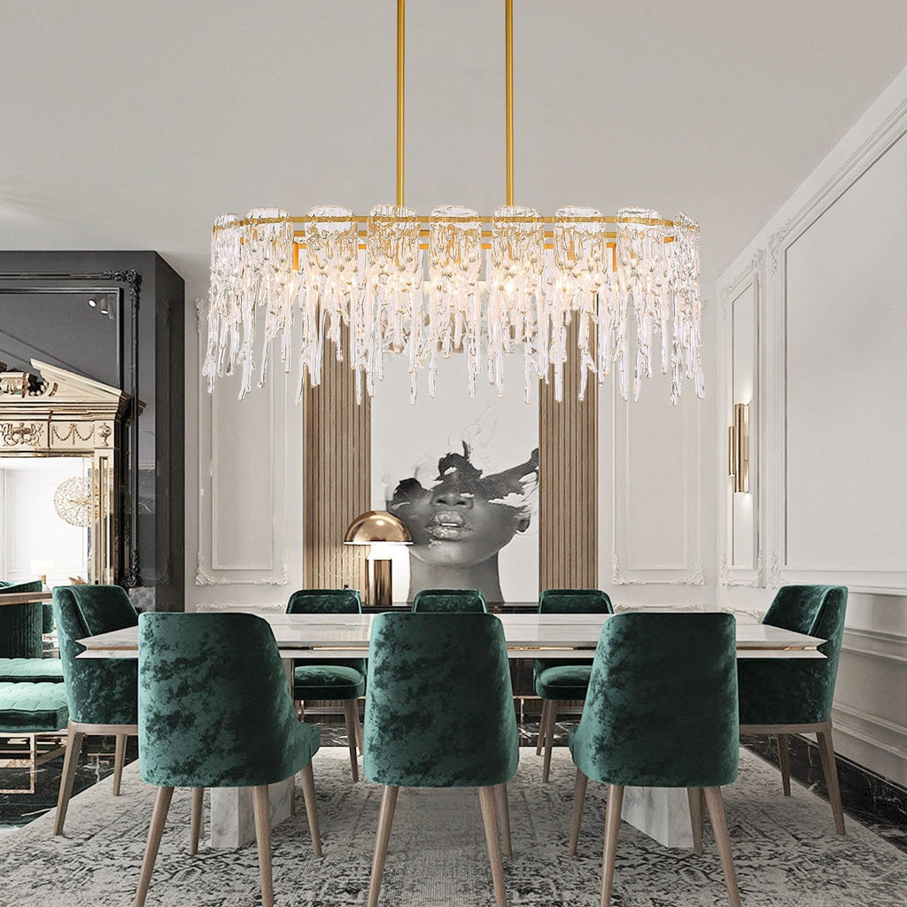 Lustre Rectangulaire Cristal Givré Doré | Nalo