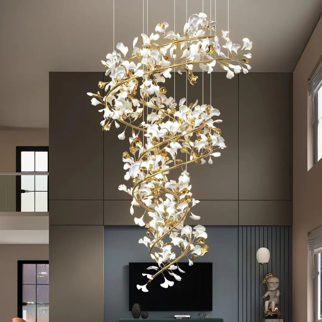 Lustre Doré en Céramique Florale | Nuva