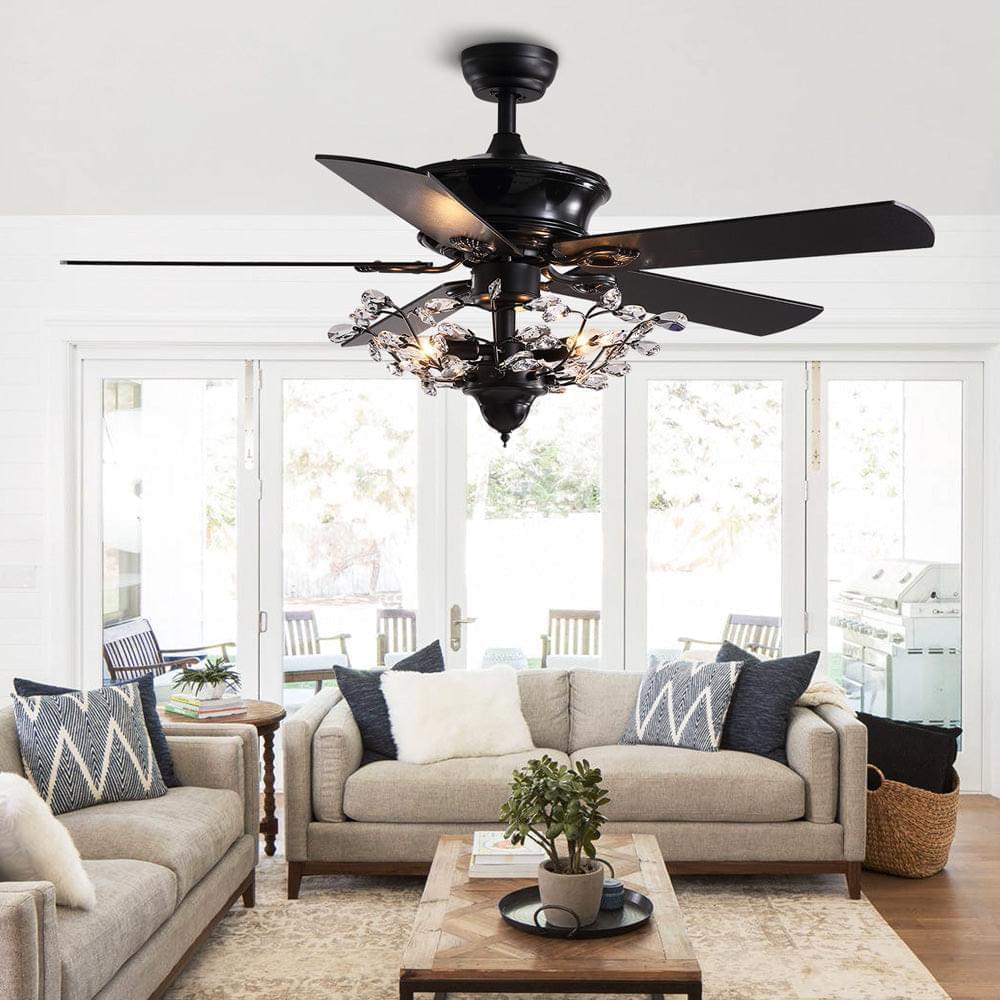 Plafonnier Ventilateur Cristal à Branches Noires | Ola