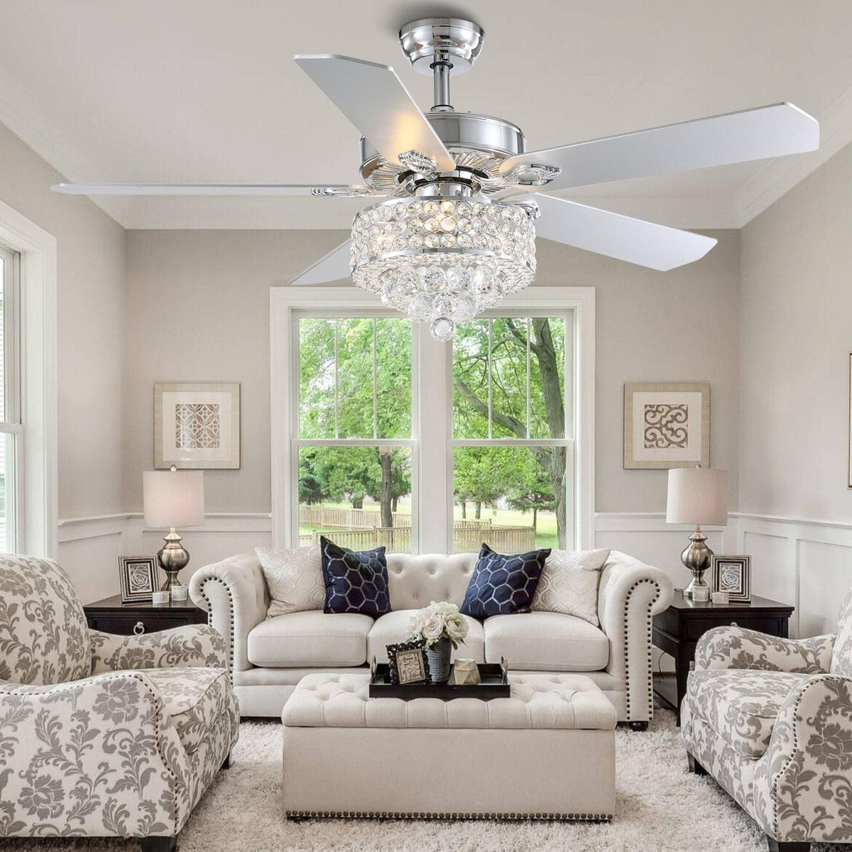 Plafonnier Ventilateur Cristal Cinq Pales | Cira