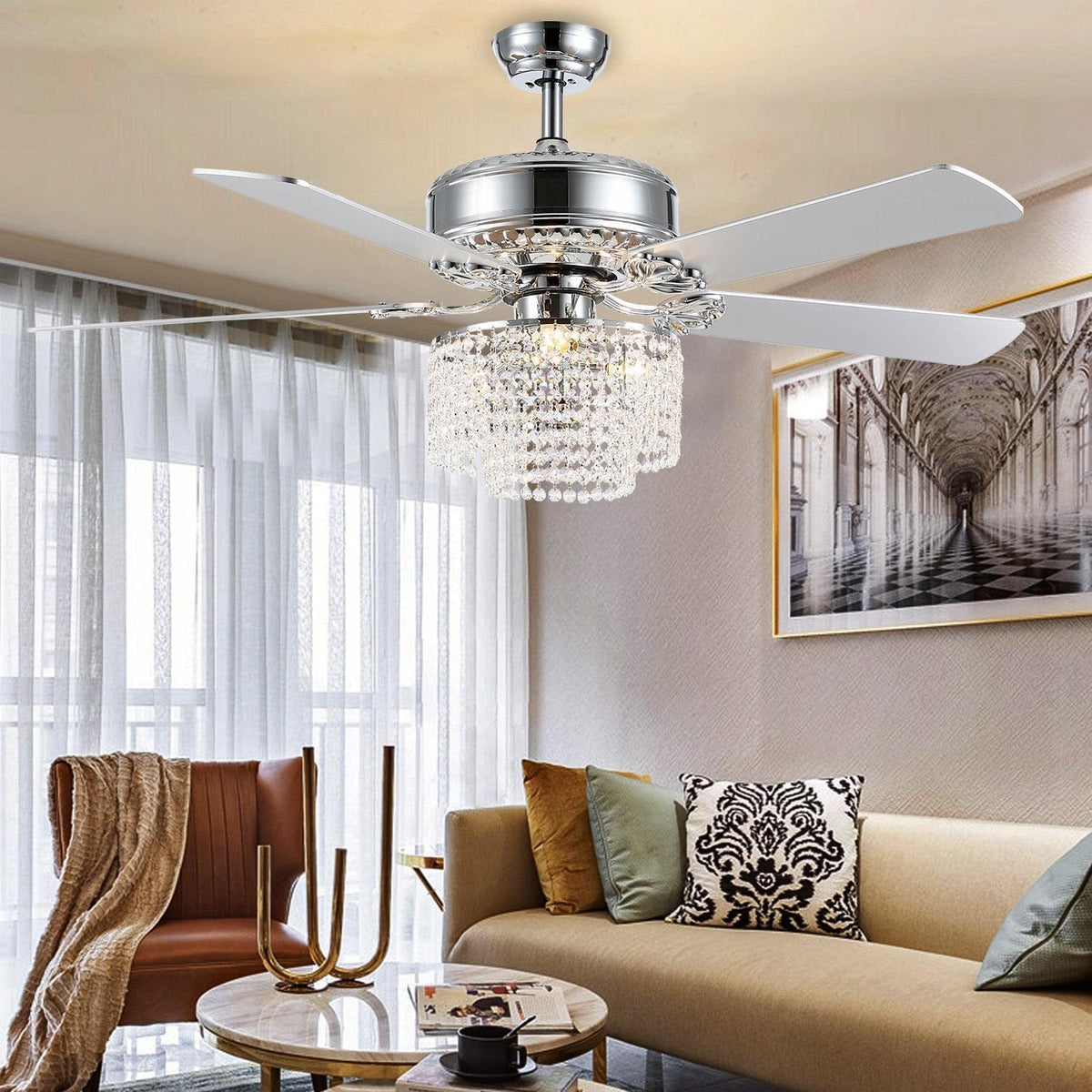 Plafonnier Ventilateur Cascade Cristal | Alio
