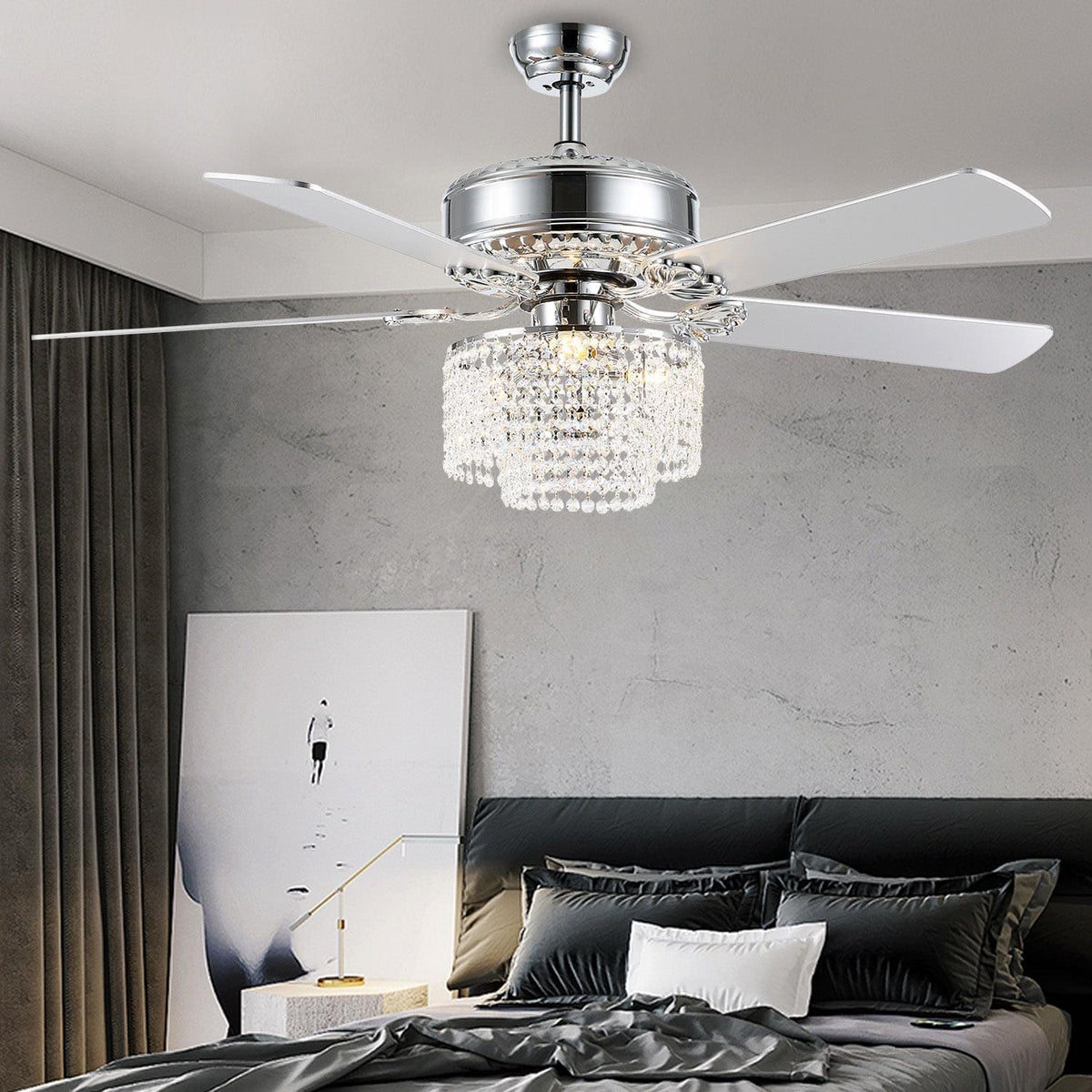 Plafonnier Ventilateur Argenté Cristal | Vito