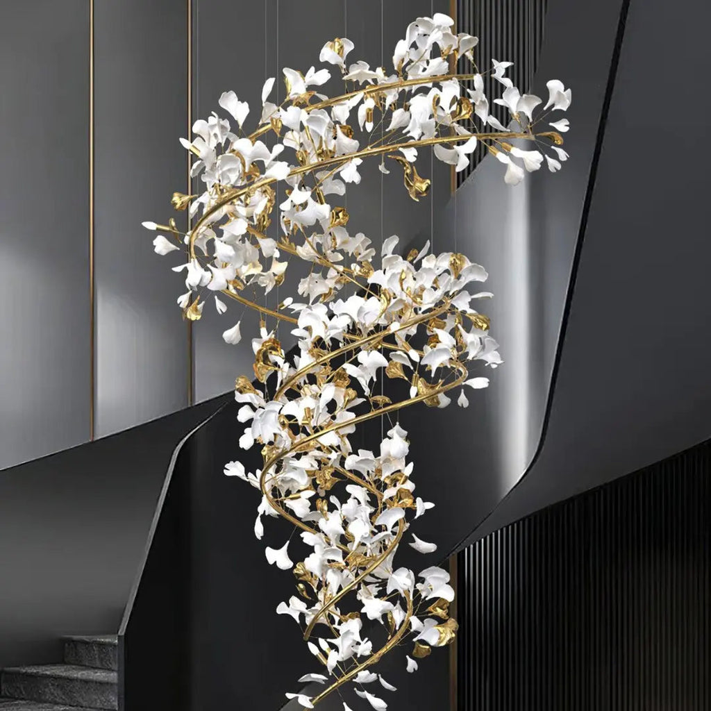 Lustre Doré en Céramique Florale | Nuva