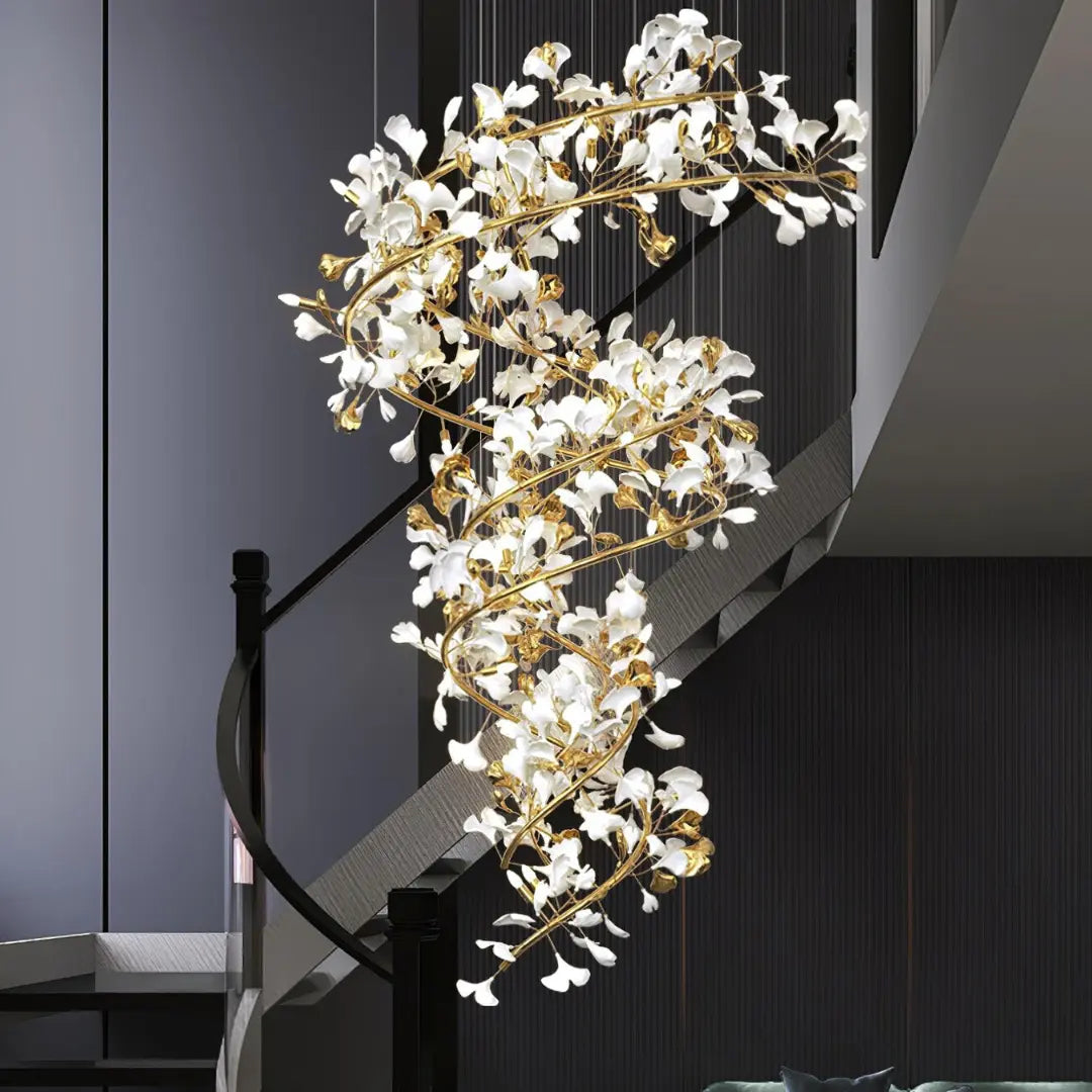 Lustre Doré en Céramique Florale | Nuva