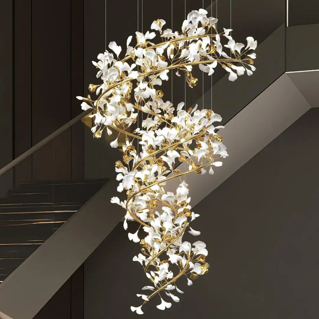 Lustre Doré en Céramique Florale | Nuva