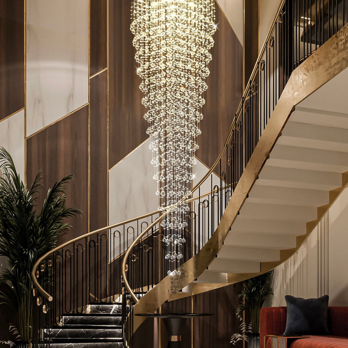 Lustre Rond Pluie Cristal K9 Chrome | Mara