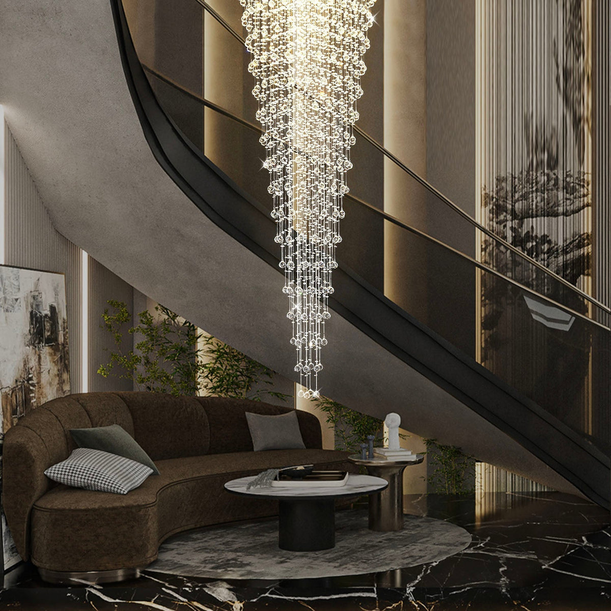 Lustre Rond Pluie Cristal K9 Chrome | Mara