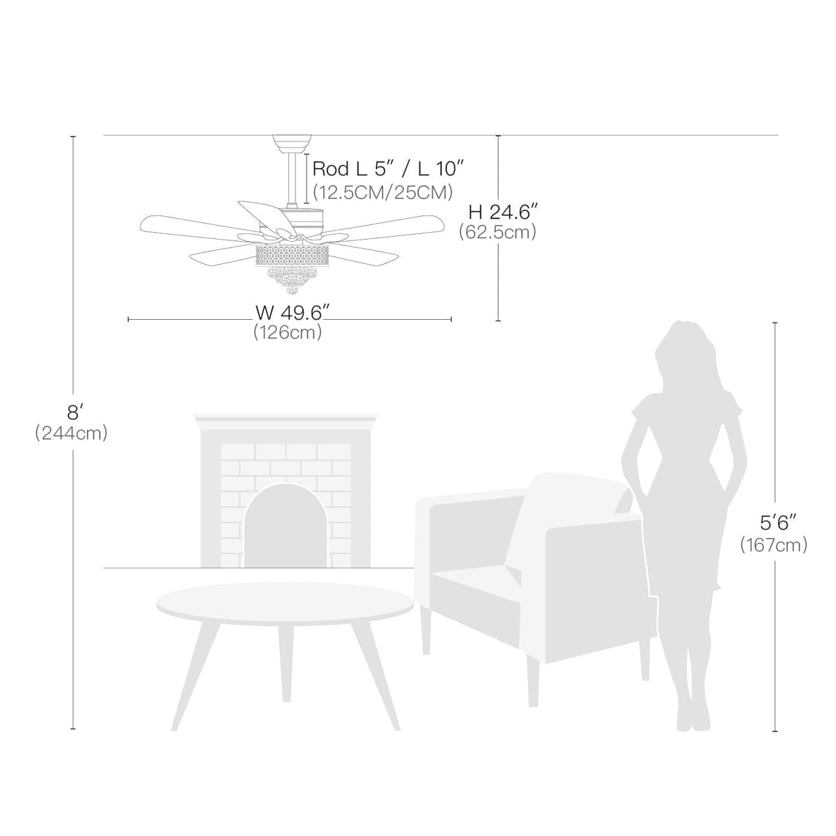 Plafonnier Ventilateur Cristal Cinq Pales | Cira