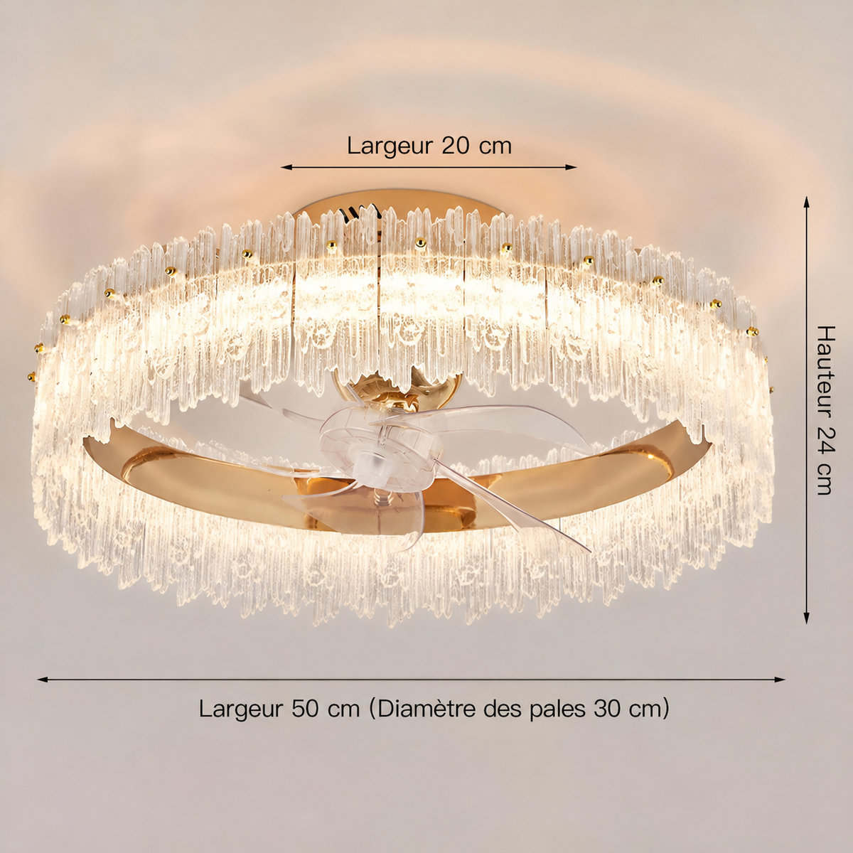 Plafonnier Ventilateur Cristal Doré Oscillant | Hasa
