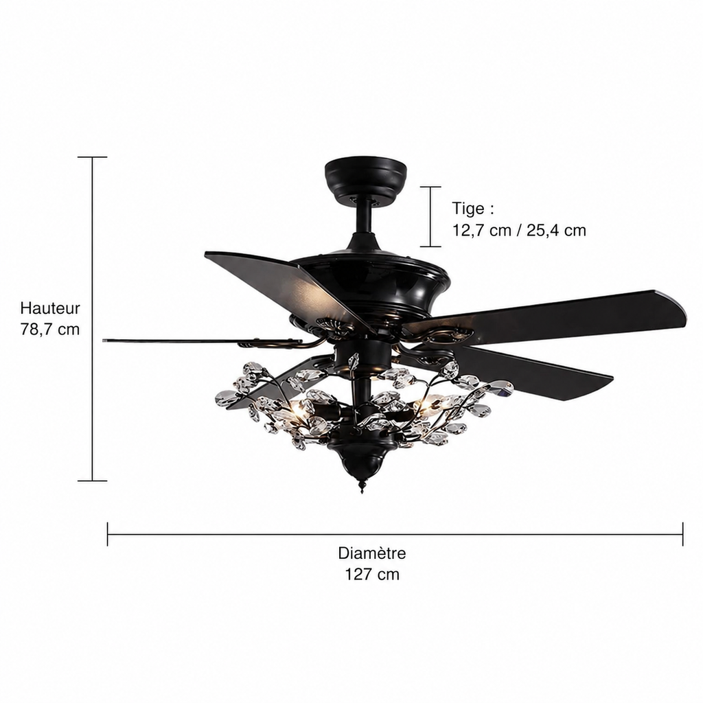 Plafonnier Ventilateur Cristal à Branches Noires | Ola