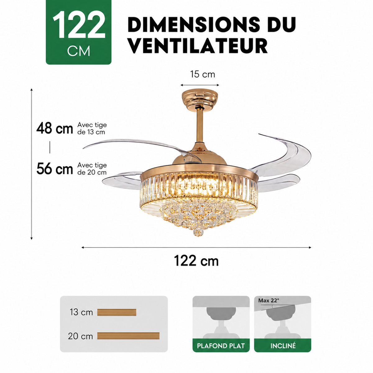 Plafonnier Ventilateur en Cristal | Uka