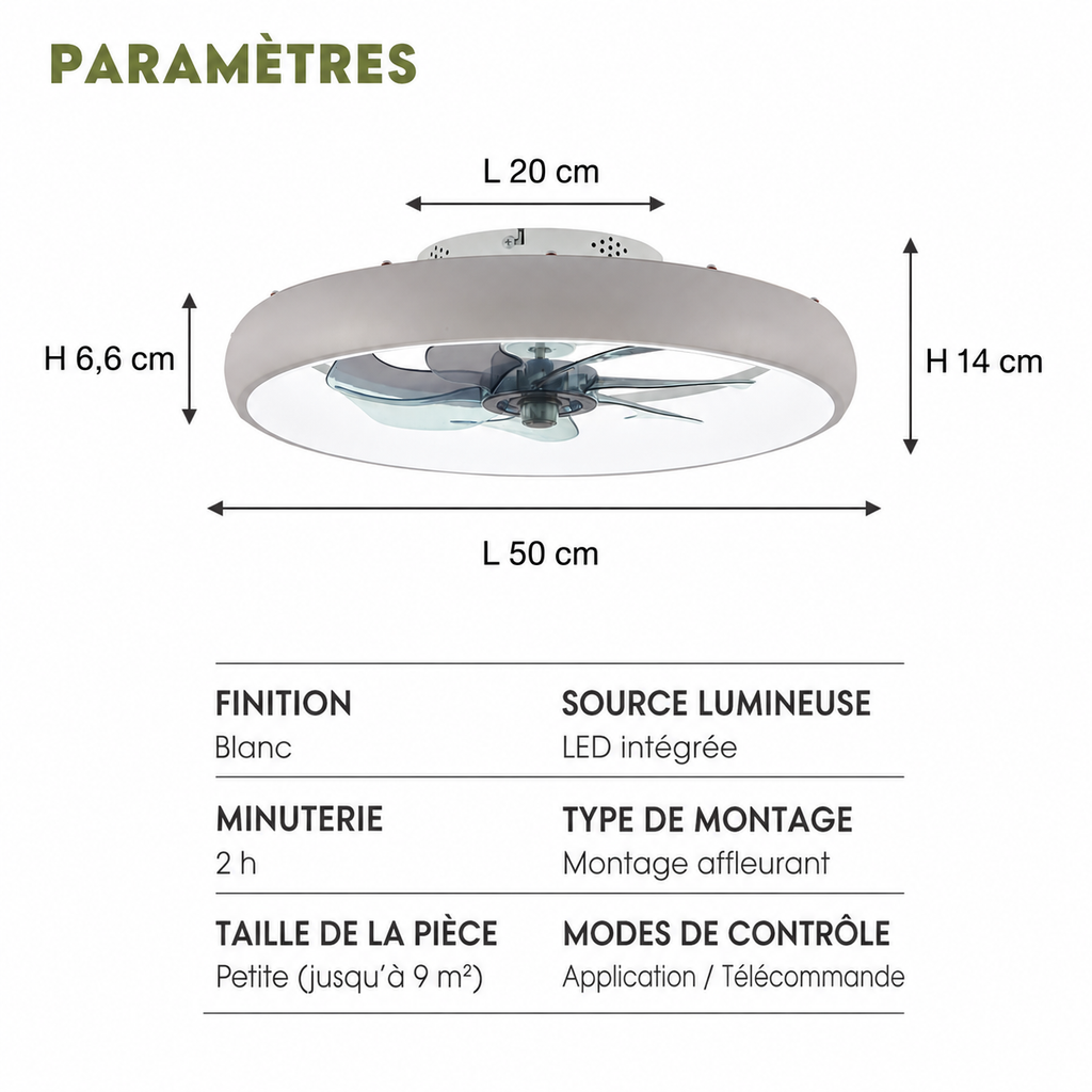Plafonnier Ventilateur Compact Blanc | Hali