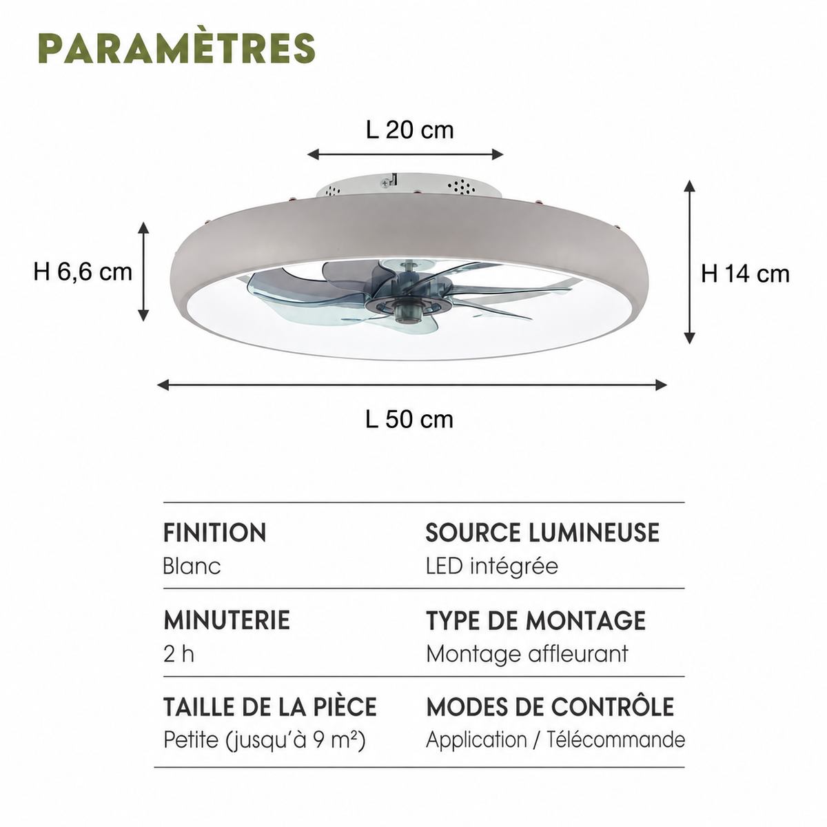 Plafonnier Ventilateur Compact Blanc | Hali