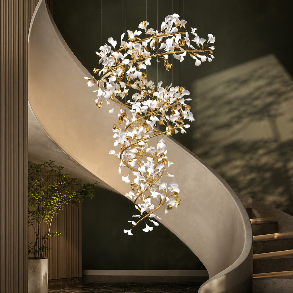 Lustre Doré en Céramique Florale | Nuva