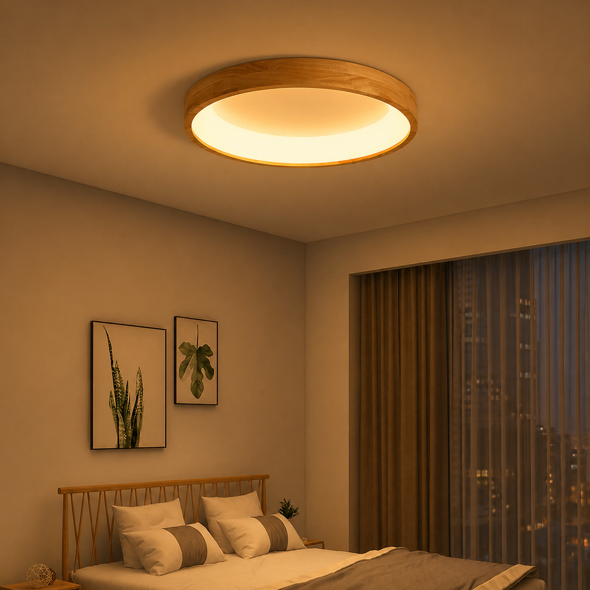 Plafonnier Scandinave Circulaire en Bois Naturel | Jari