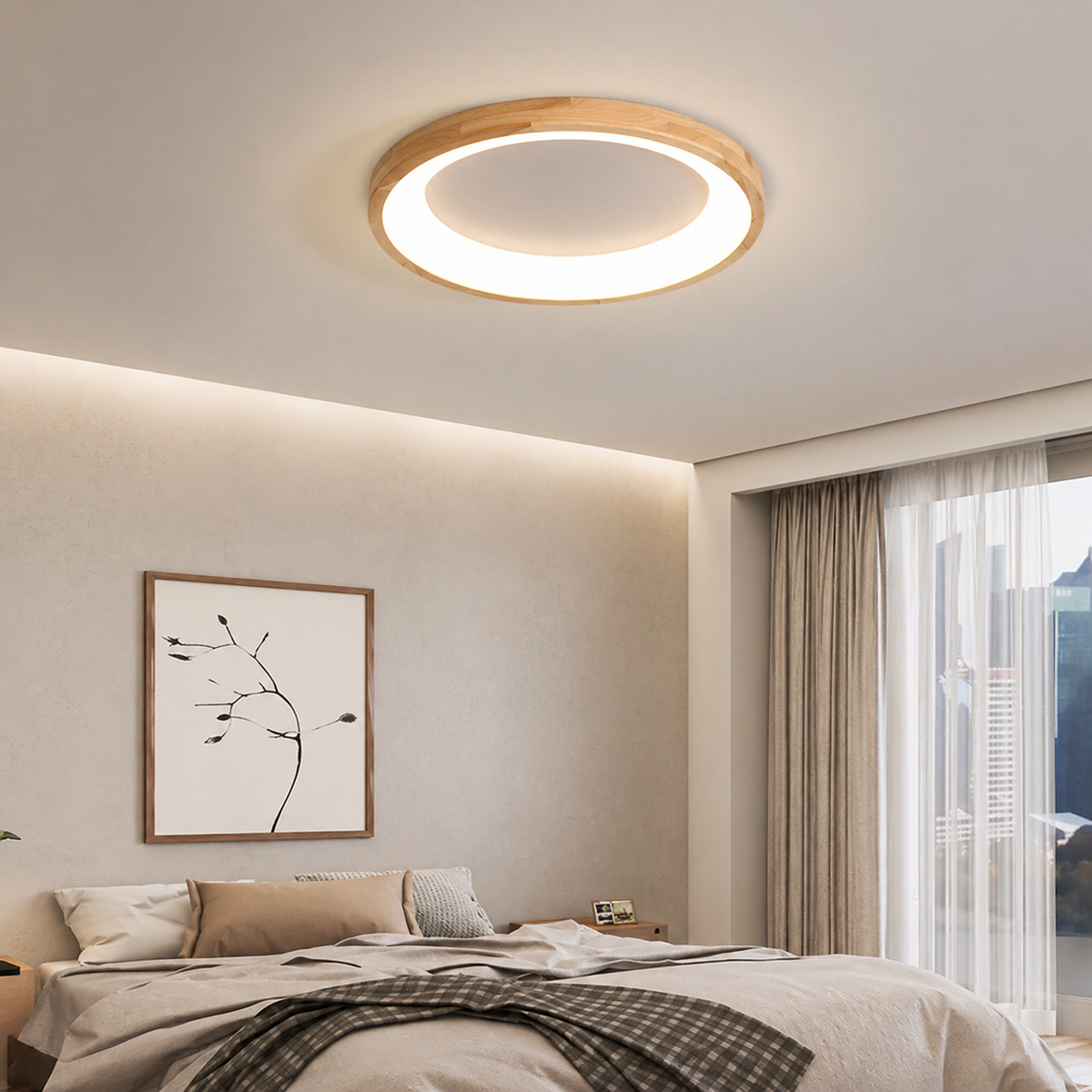Plafonnier Scandinave Circulaire en Bois Naturel | Jari