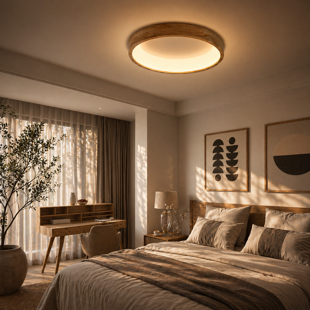 Plafonnier Scandinave Circulaire en Bois Naturel | Jari