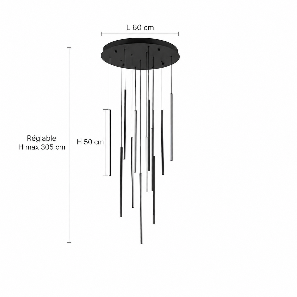 Lustre Cascade LED Noir Connecté | Yaka