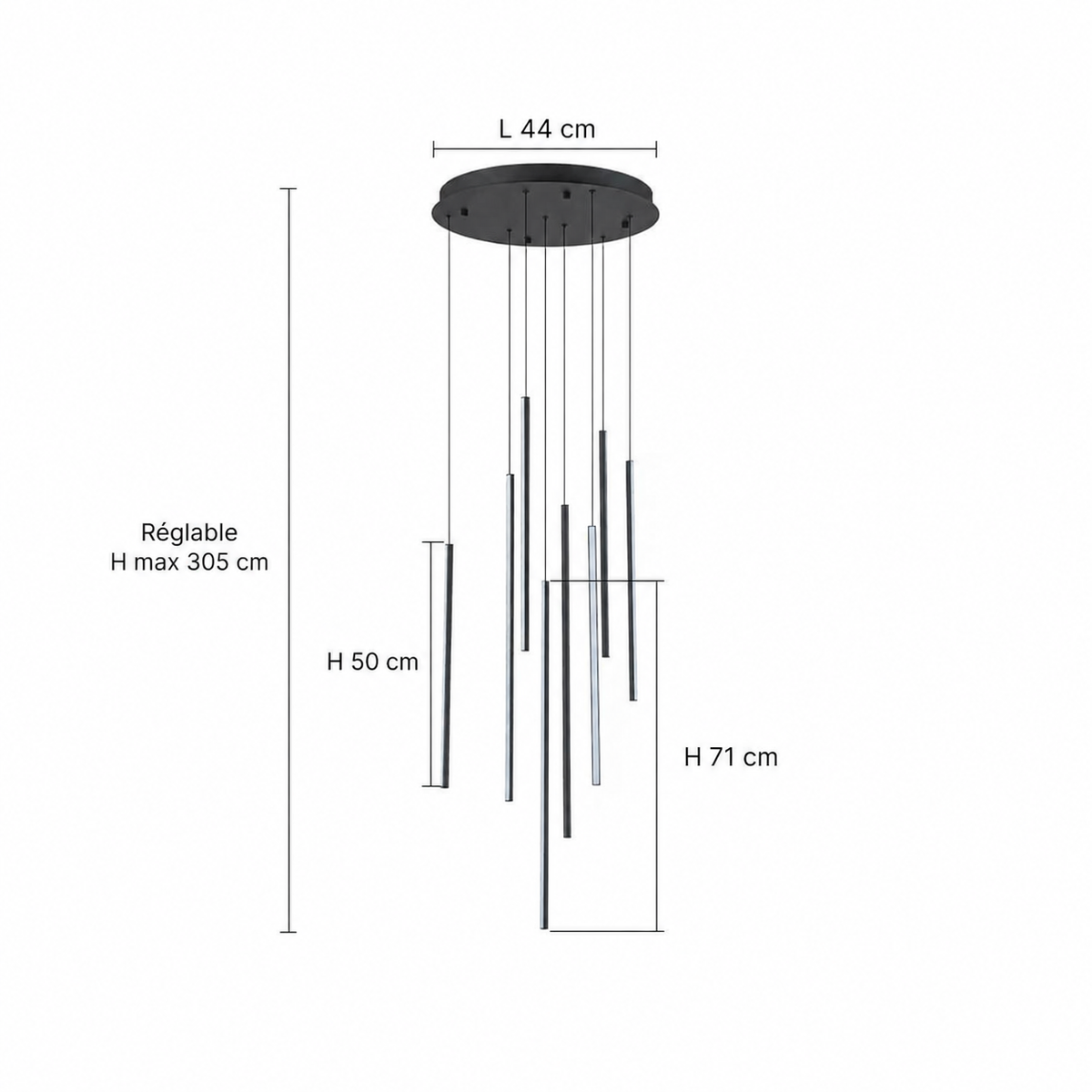 Lustre Cascade LED Noir Connecté | Yaka