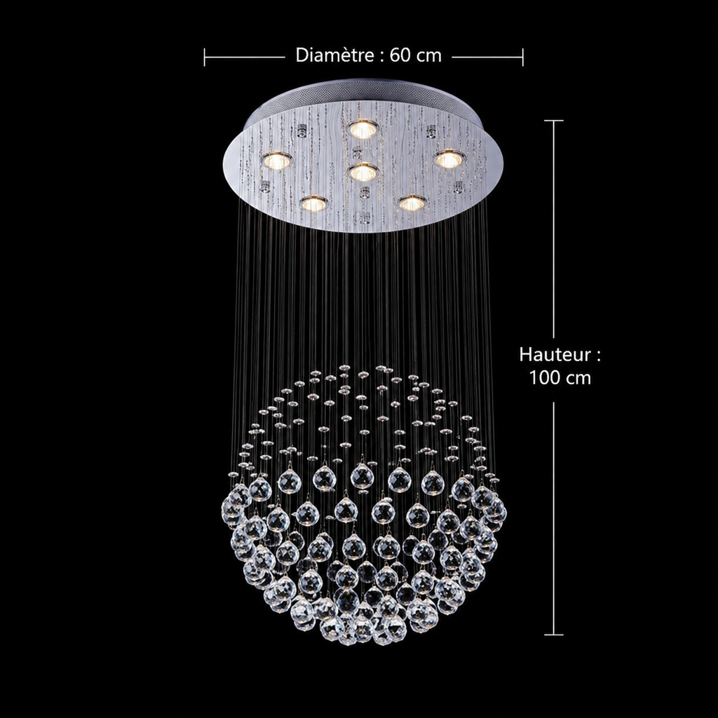 Lustre Sphère Cristal Pluie Chrome | Zemo