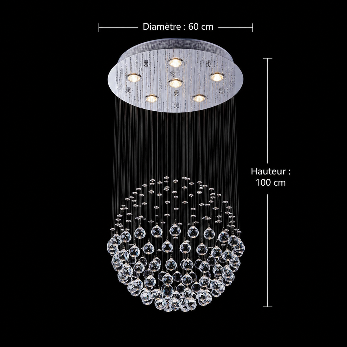 Lustre Sphère Cristal Pluie Chrome | Zemo