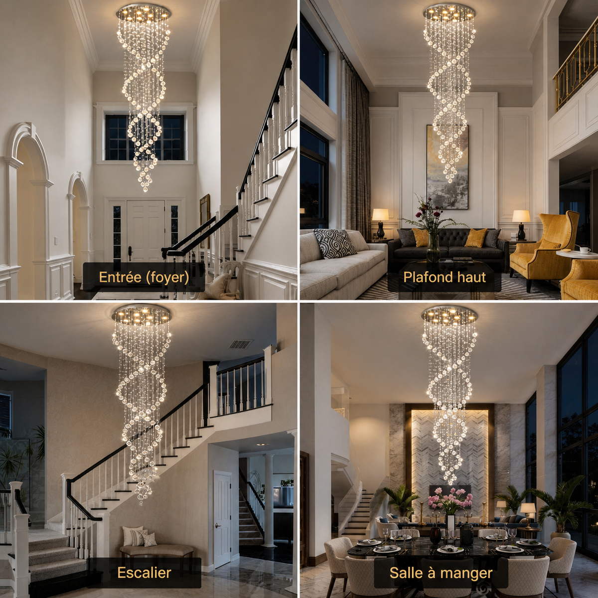 Lustre Double Spirale Cristal K9 Chrome | Mila