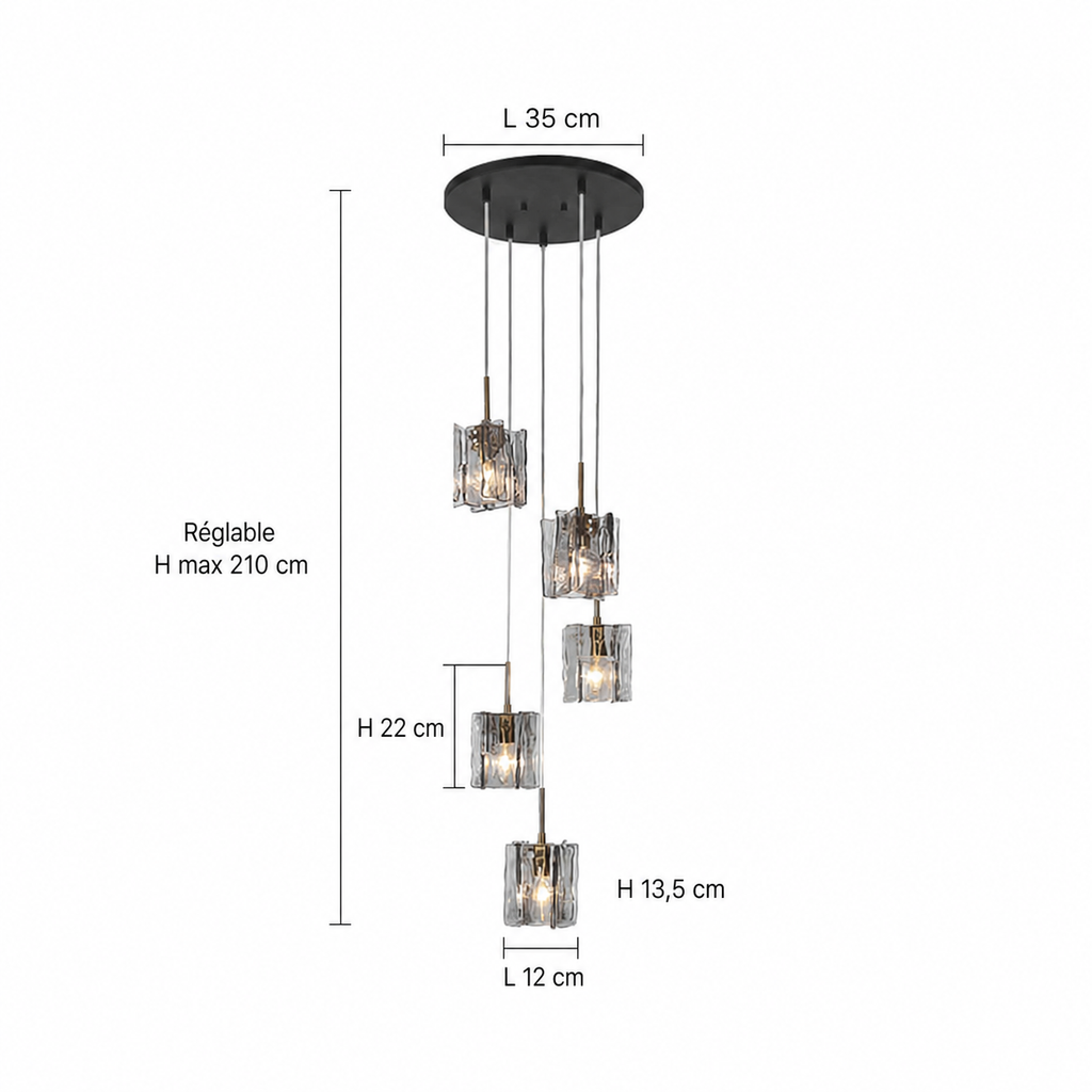 Lustre 5 Globes Verre Gris Moderne | Beta