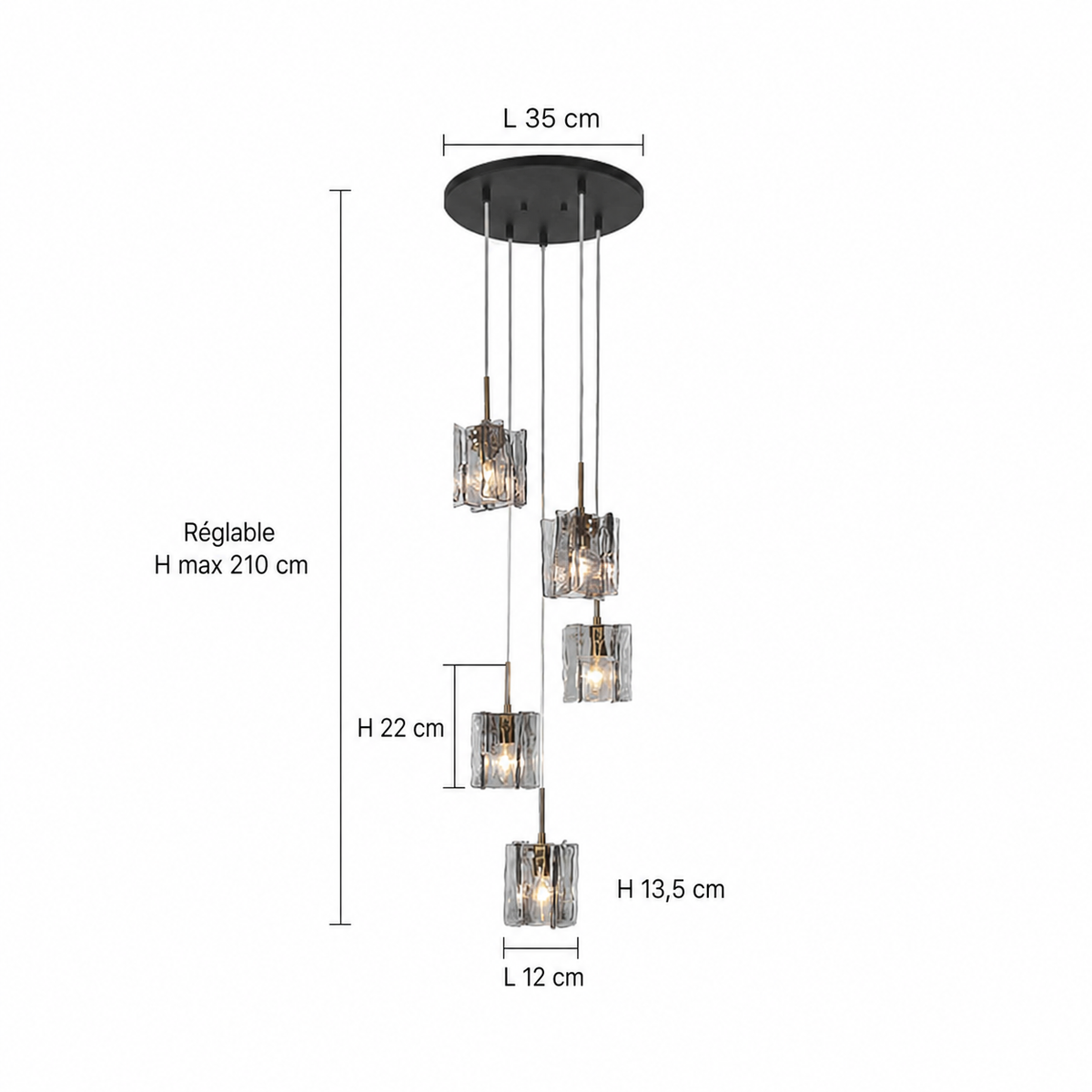 Lustre 5 Globes Verre Gris Moderne | Beta