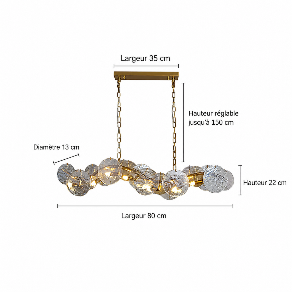 Lustre Verre Ondulé Doré | Kala