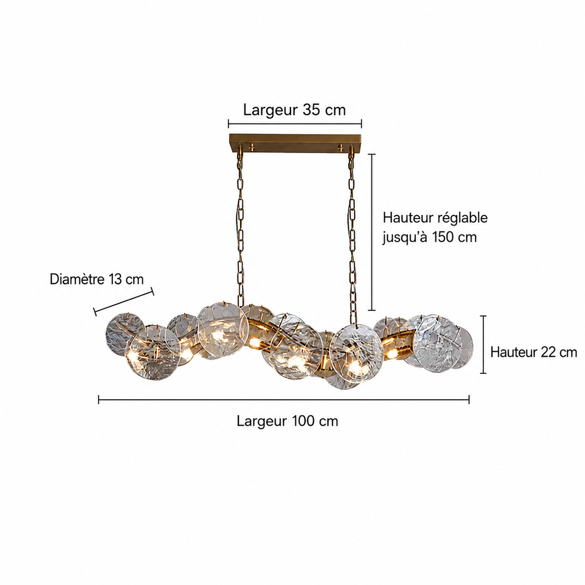 Lustre Verre Ondulé Doré | Kala