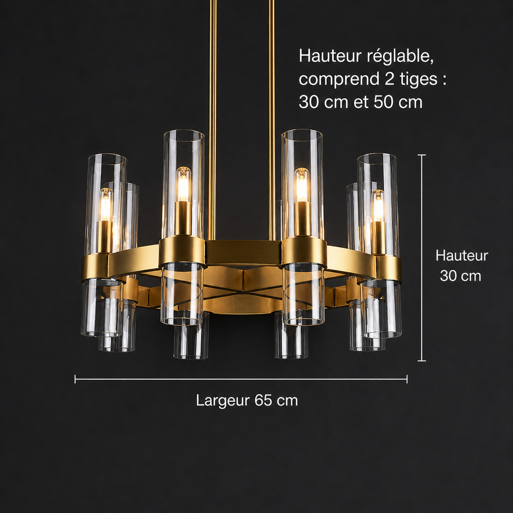Lustre Tube Verre Transparent Doré | Fasa