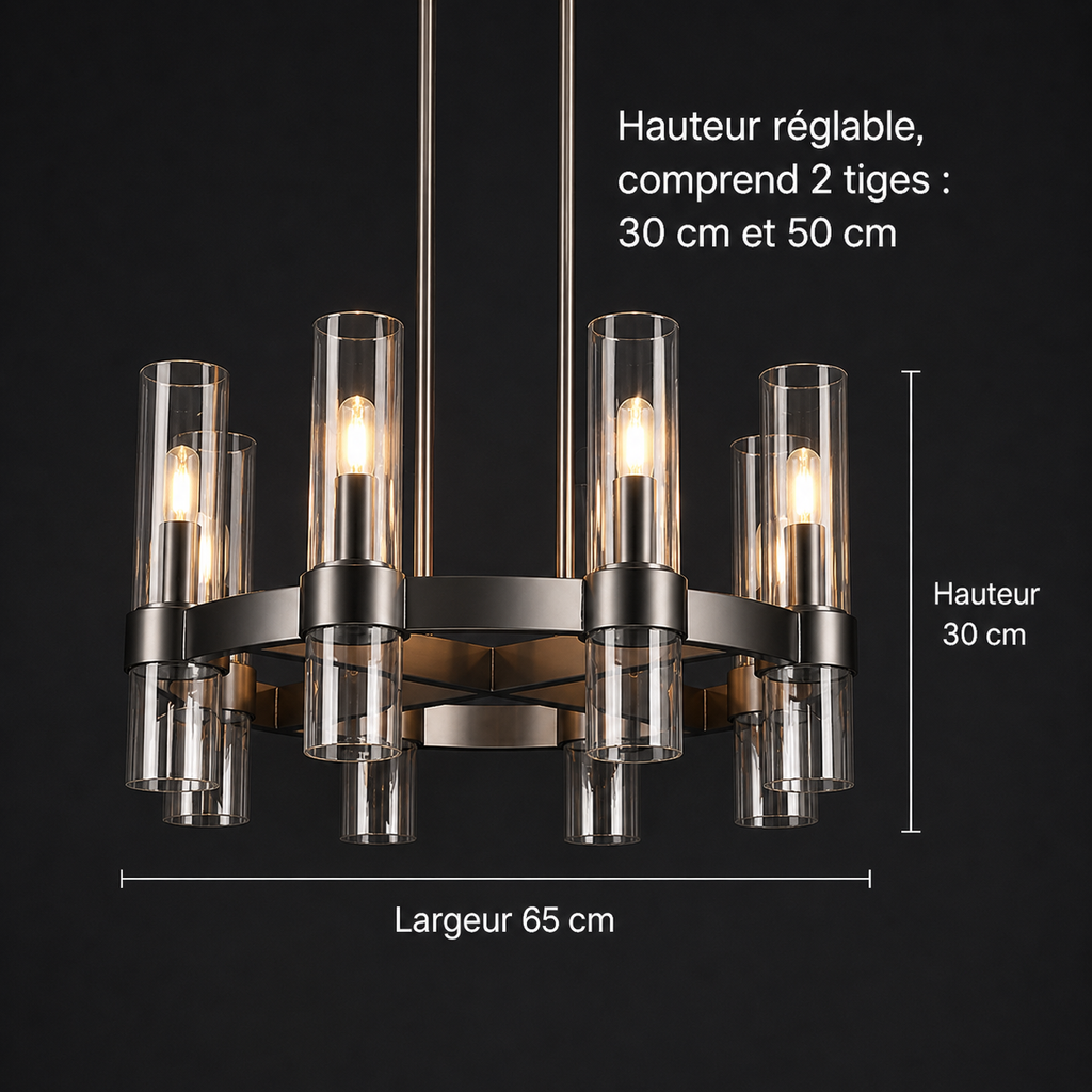 Lustre Tube Verre Transparent Doré | Fasa