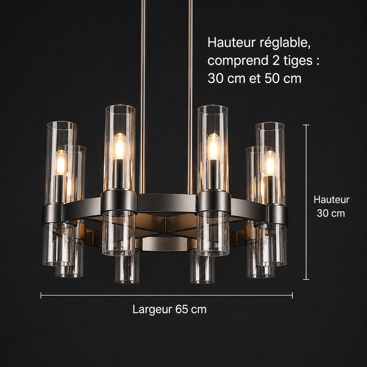 Lustre Tube Verre Transparent Doré | Fasa
