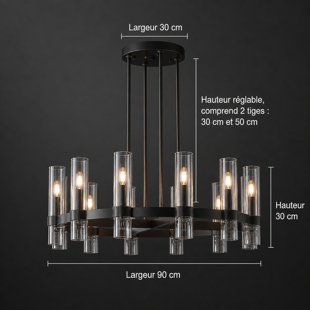 Lustre Tube Verre Transparent Doré | Fasa