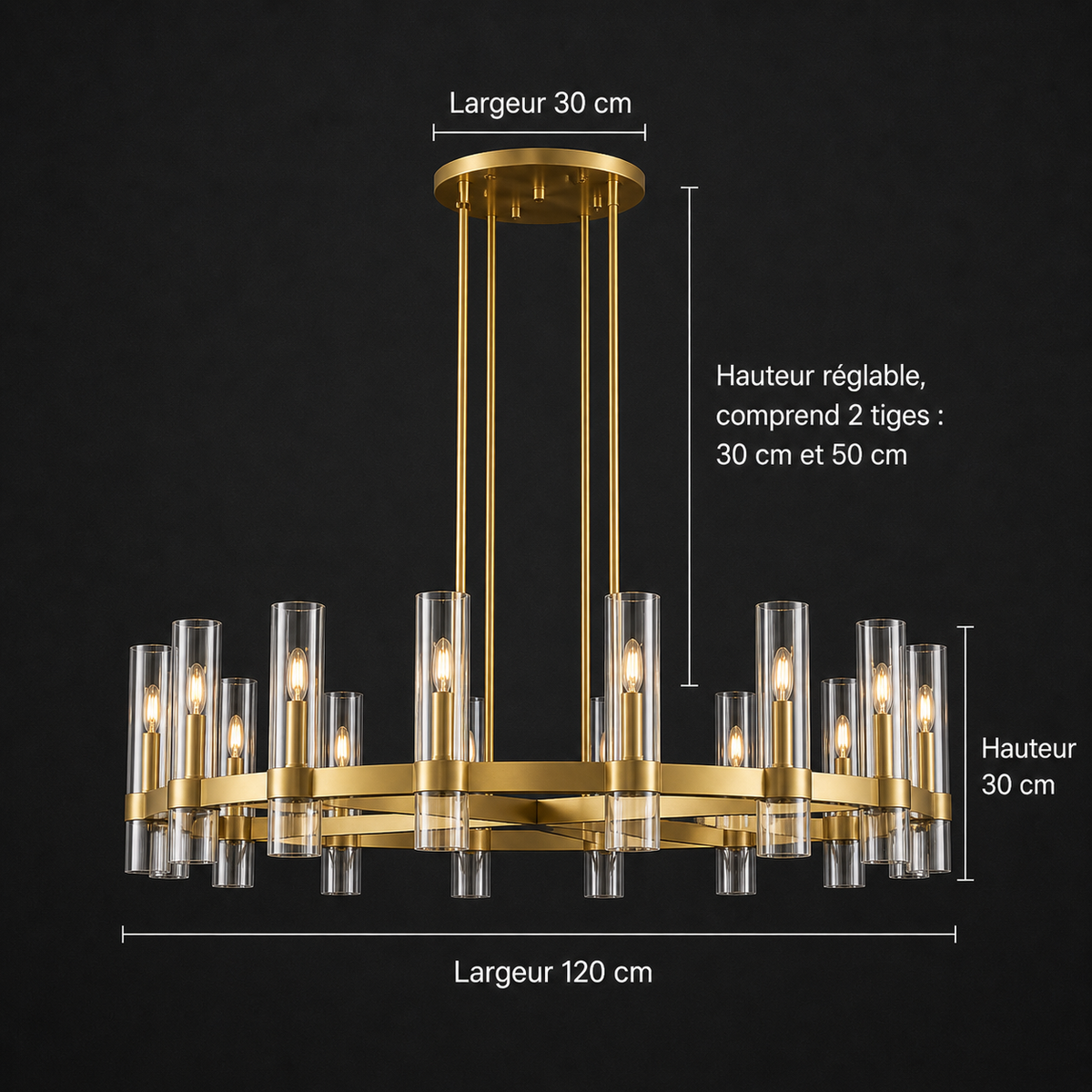 Lustre Tube Verre Transparent Doré | Fasa