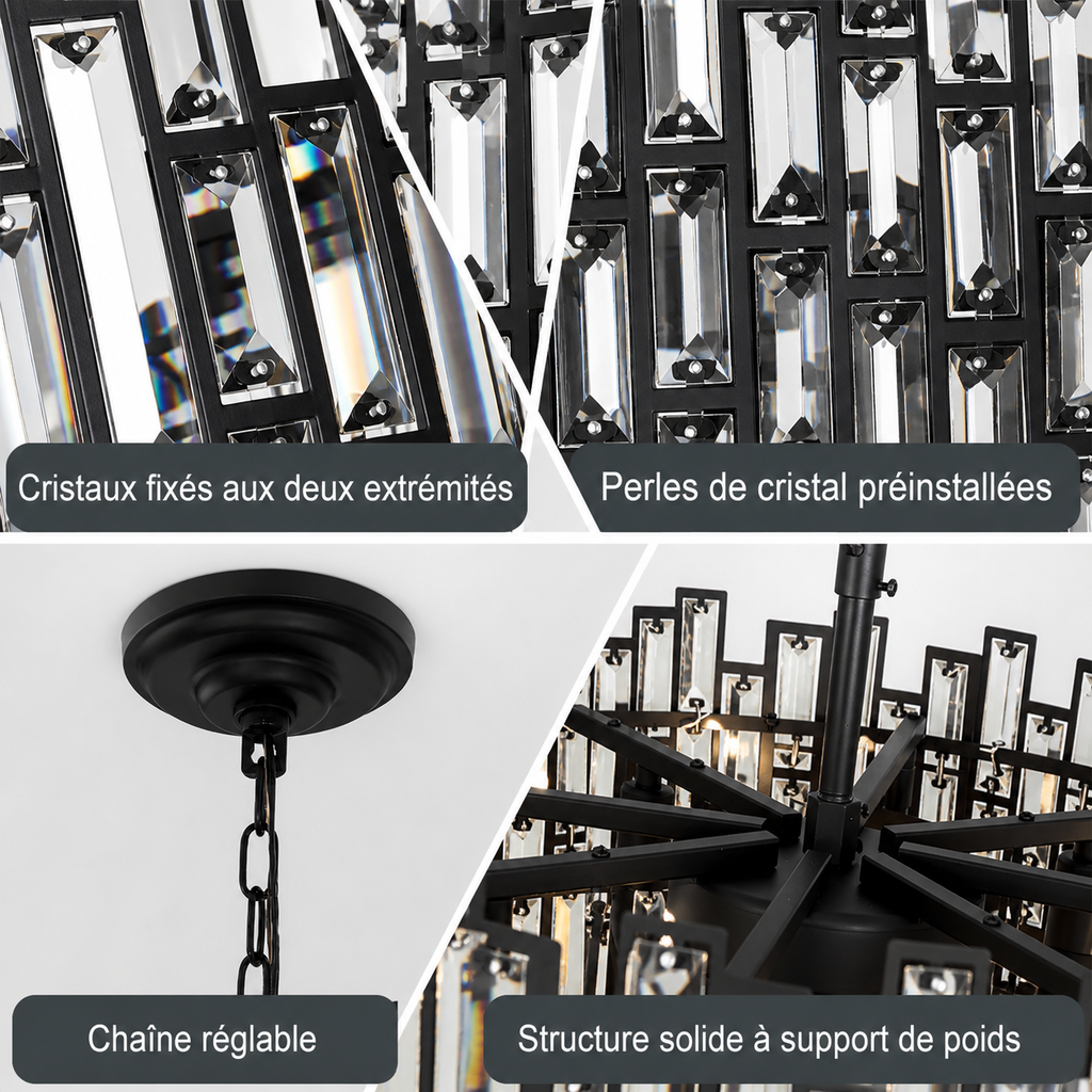 Lustre Cristal Noir K9 Rond | Moro