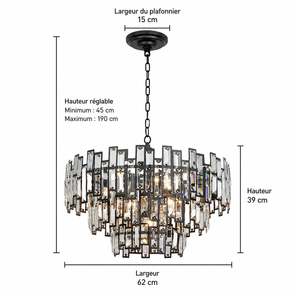 Lustre Cristal Noir K9 Rond | Moro