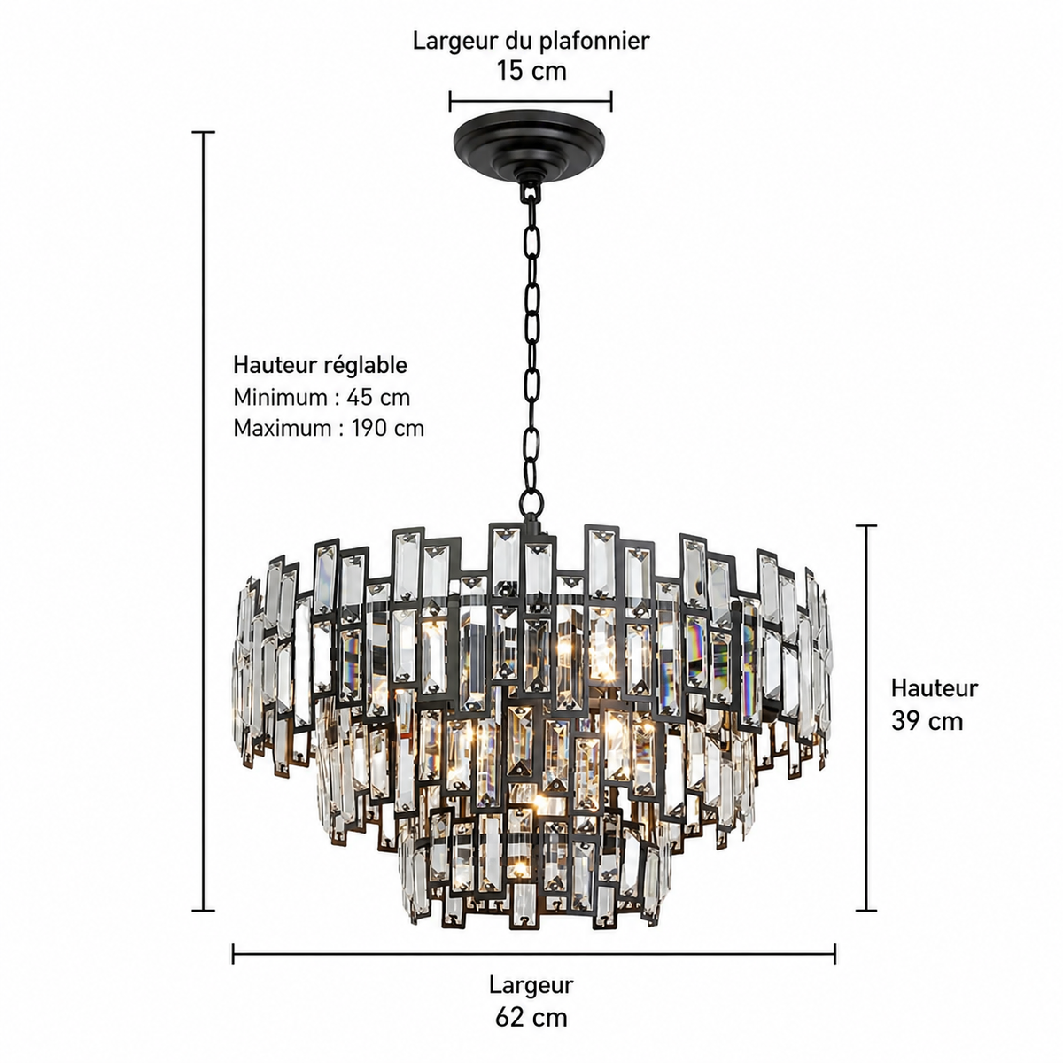 Lustre Cristal Noir K9 Rond | Moro