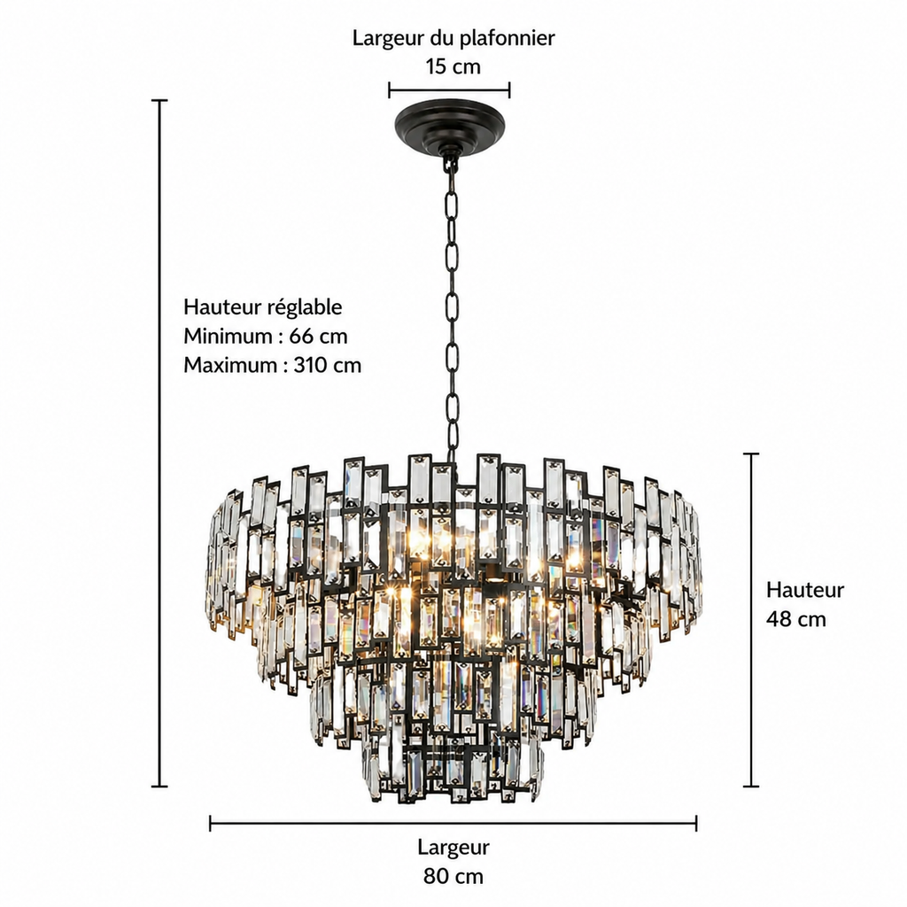 Lustre Cristal Noir K9 Rond | Moro