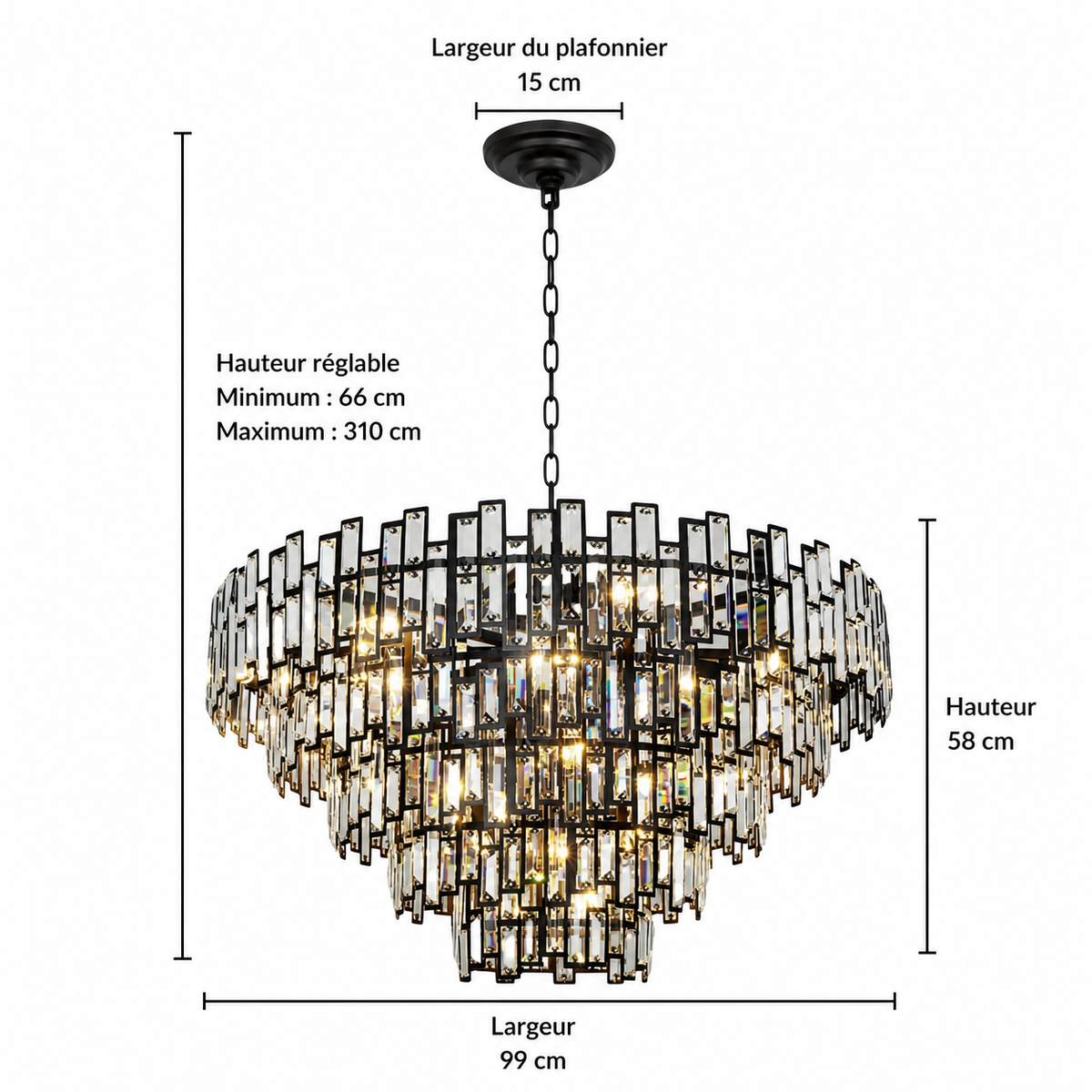 Lustre Cristal Noir K9 Rond | Moro