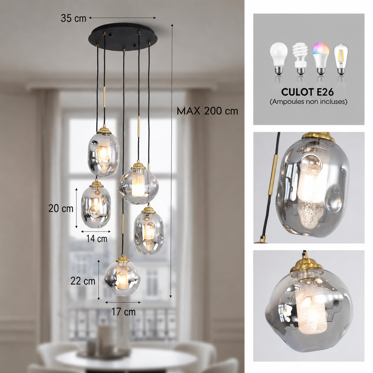 Lustre Verre Effet Lave Multi Lumières | Cesa