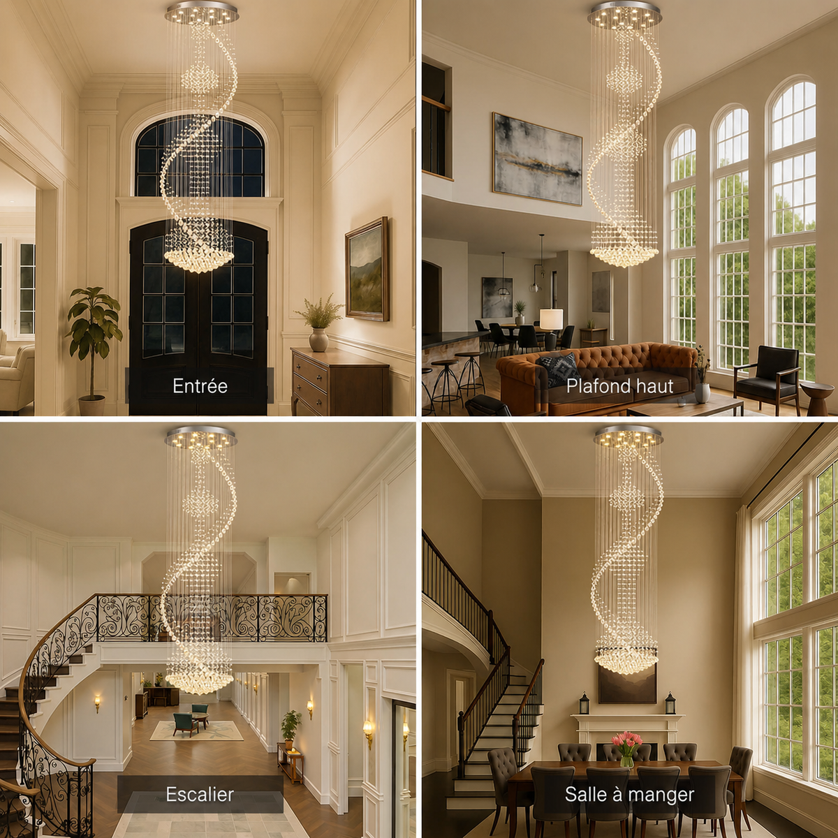 Lustre Spirale Métal Chrome Gouttes | Bela