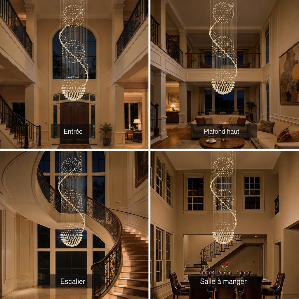 Lustre Spirale Cristal Triple Sphère | Una