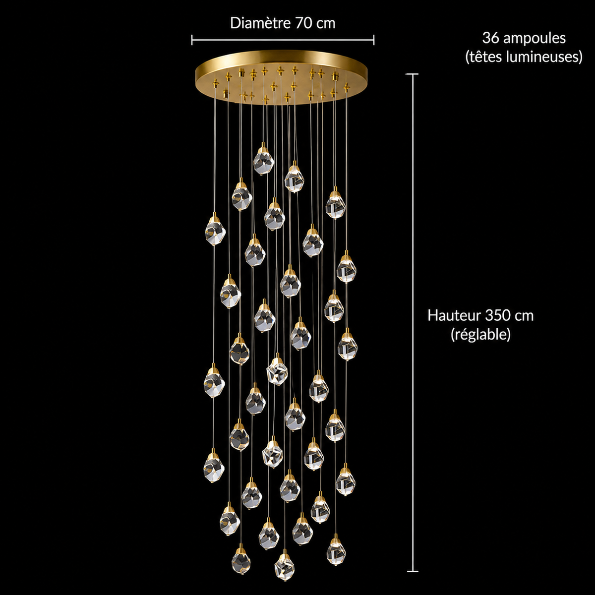 Lustre Cristal Gouttes Dorées | Zona